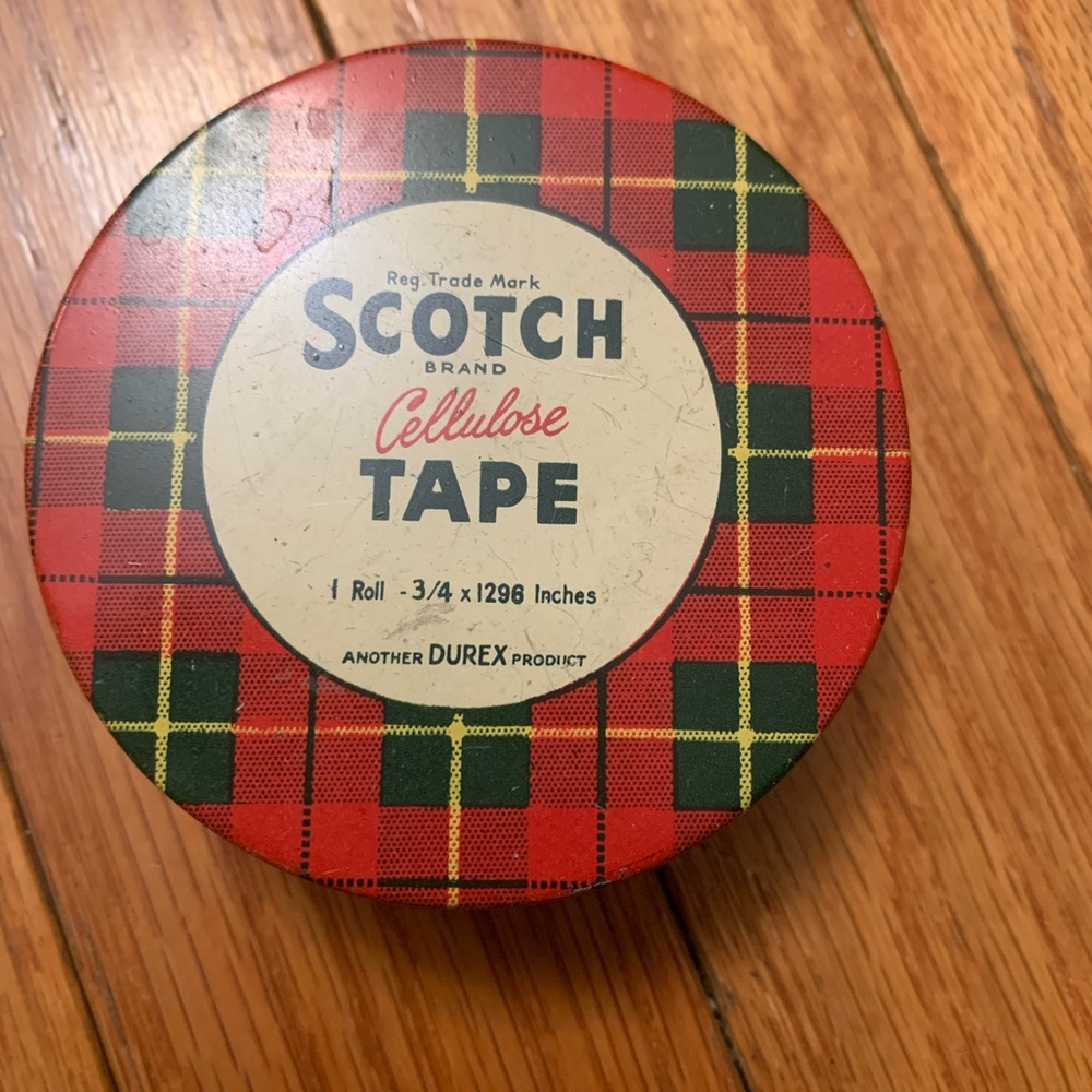 Vintage Scotch Brand Cellulose Red and Green Plaid Tin
